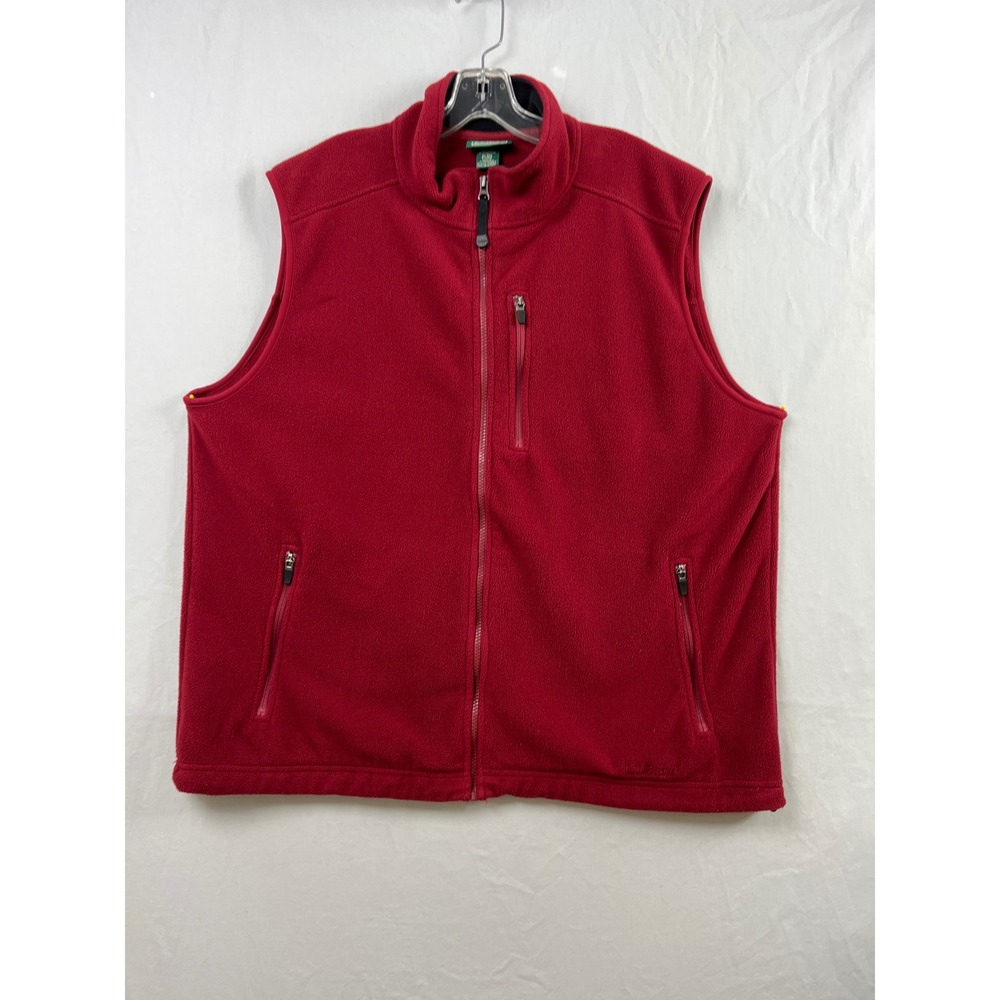 L.L. Bean Fleece Vest Men XL Red Full Zip Mock Neck Pockets Gorpcore Classic